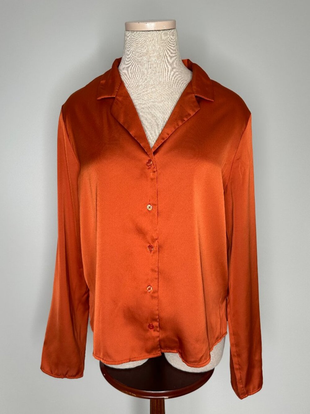 Joie Women's Satin Button Down Long Sleeve Burnt Orange Blouse Size Medium
